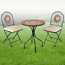 Mosaik Gartenset Gartenstühle Mosaiktisch wählbar Rustikal Rund Sitzpolster