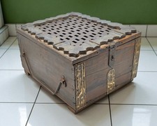 Antik Holz Aufbewahrung Brust Verpackung Original Altes Hand Gefertigt Messing