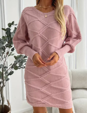 Zopfmuster Strickkleid mit Rundhalsausschnitt - Gemütliches Langarm Strickkleid