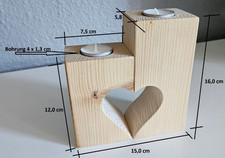 2-teiliger Kerzenständer aus Holz–naturbelassen-rustikal-Unikat-Herz, Deko