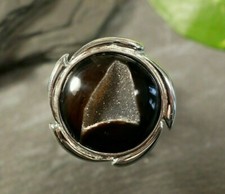 Toller 925 Silber Ring TAU Achat Druse Gefärbt Schwarz Wurfstern Optik Zacken 