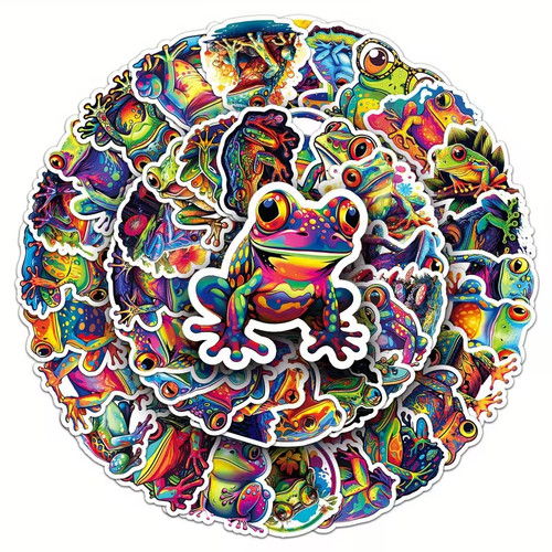 50x rainbow frogs sticker deko - frogs,