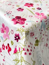WachstuchTischdecke NEU Bloom Blumen weiß bunt pink Frühling PVC • Breite 140 cm