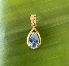 Kettenanhänger 333 Gold Aquamarin synth. Tropfen für Halskette/Collier NEU