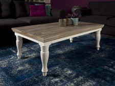 Landhaus Beistelltisch Fleur 130 cm Kiefer Weiß Couchtisch Sofa Tisch