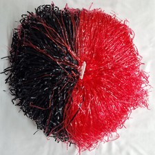 schwarz rot Pompon Pompom Tanzwedel Puschel Party Cheerleading Fasching