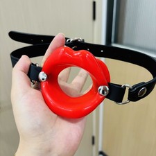 Silikon Lippe Mund Gag öffnen Oraler O-Ring Fixation Straps Harness Restraints