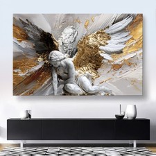 Leinwand Bild Engel Weiß Gold