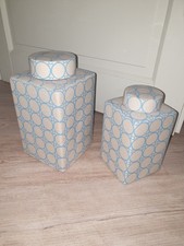 2 Vorratsdosen Keramik in Krakeleeoptik blaues Muster Deckeldose