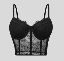 Sexy Fischgräten-Korsett-Top Blumenspitze, teils durchsichtig