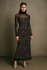 Zeynep Tosun for Koton Maxikleid Spitze bunt bestickt Abendkleid schwarz 38 40