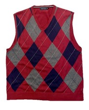 NAUTICA Herren Golf Pullunder Pulli Größe XL Kariert Rot/Blau/Grau TOP