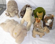 7 x Steiff Tier -ohne Knopf und Fahne - Robbe,Hamster,Igel,Hase,Katze,Schildkröt