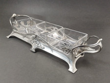 Jugendstil Schale Zinn versilbert mit 3 Glaseinsätzen WMF um 1900