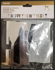 Happy New Year Girlande Partydeko schwarz-silber-gold - 1,65 m