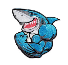Hai Fitness  Gym  Muskel Tier Bügelbild Patch bestickt zum Aufbügeln Aufnäher