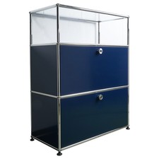 USM Haller Sideboard Highboard mit Glas-Vitrine Stahlblau 2x Klappen Büro-Regal