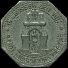 NOTGELD: 5 Pfennig 1917, Zink. F 448.1d. RIESENBURG / WESTPREUSSEN ⇒ PRABUTY.