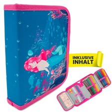 itenga Feder Mäppchen Etui MEERJUNGFRAU 28 teilig gefüllt 1 Zipper Federmappe