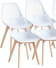 4x Esszimmerstühle Weiß Plastik Holz Esszimmerstuhl Küchenstuhl Z03