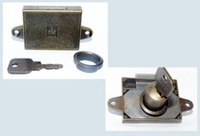 Altes Möbelschloss Aufschraub Riegelschloss Zylinderschloss MLM Goldin Kastenmaß