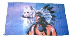 Fahne / Flagge Indianer mit Wolf 90 x 150 cm