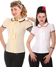 SugarShock Syril Rockabilly 50s Pin Up retro Bubikragen Schluppen Bluse schlicht