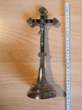 Altes Metallkreuz mit Sockel Jesus Tischkreuz Standkreuz, Vintage