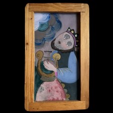 HENRYK ZEGADLO Hinterglasmalerei "König David" Naive Kunst Polen Volkskunst 1980