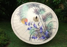 2,20 m großer handbemalter Schirm aus Thailand, Sonnenschirm, Dekoschirm ...