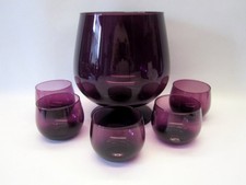 Ingrid Glas Bowle Set Fußglas 5 Gläser Becher amethyst Dessert Service zartes Gl