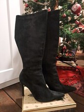 Colin Stewart Designer Wildleder Stiefel Schwarz 38 High Heels Neu 