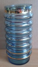 Alte Glasvase Hellblau mit goldenen Streifen Blumenvase Spiralform-gut erhalten