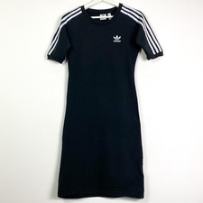 Adidas Kleid Shirtkleid Gr.38 Damen Schwarz Weiß Sportlich Kurzarm Rundhals Logo