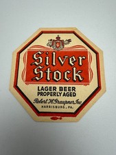 Achteckiger Bierdeckel Silver Stock Beer 1930er Jahren Werbung