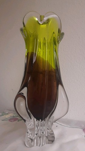 Murano glas vase grün braun - glas,