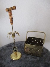 altes Messing Körbchen + Serviettenhalter Bambus Messing Handarbeit Rarität Erbe