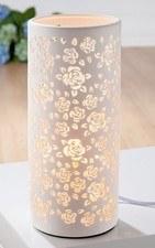 Gilde Porzellan Lampe rund Blumendesign 27cm h  Ø12 cm Fensterlampe Rosen  32013