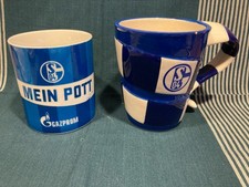 2x FC Schalke 04  Tasse Becher Schal Blockstreifen S04 Logo  Mein Pott Fan