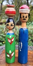 Holz Spindel Puppen Paar Volkskunst aus Ägypten Handarbeit 15cm Souvenir Sammler