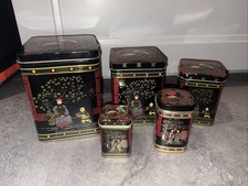 5er Set Teedosen Metall Vorratsdosen Asiatisches Motiv 10,5cm - 4,5cm Neuwertig