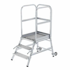 Munk Podesttreppe eins. begehbar mit Rollen und Griffen Stahl-Gitterrost