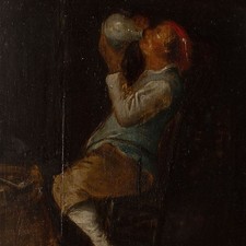 nach David Teniers Öl auf Holz Trinker Pfeife Genre Barock Niederlande 18. Jhd