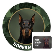 Dobermann Autoaufkleber Sticker, Zaunschild "Hier wache ich" Warnschild Hunde