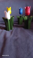Tulpen aus Holz 4 Stück rot, gelb, weiß, blau