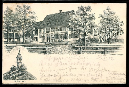 Lithographie rüdern gasthaus - lithographie, rüdern,