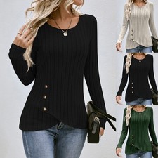 Damen Knopf Rundhals Oberteile