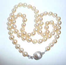 Kette Perlenkette Akoya-Perlen 925 Silber Magnet-Schließe Kugel neu aufgezogen