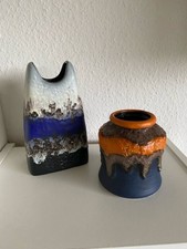 Dümler Breiden Vase Relief 21/20  u. 643/12 Keramik Fat Lava WGP Blau Orange