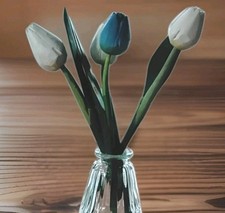 4 Tulpen Holz weiß blau 22cm